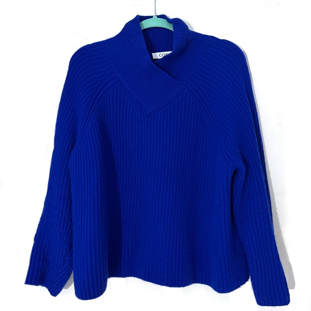 COS Royal Blue Ribbed Funnel Neck Sweater XL